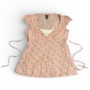 Y2K FANG size Medium Women’s Floral Pink V Neck Top